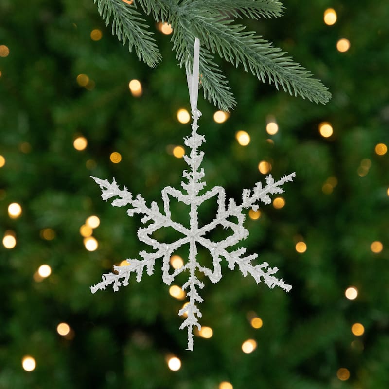 10" White Glittered Snowflake Christmas Ornament