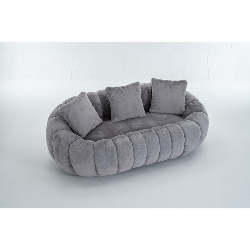 GDFStudio - Floral-Shaped 75.49" Faux Fur Loveseat Sofa with High-Density Foam