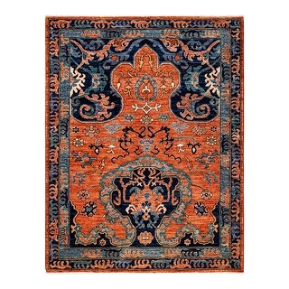 Hand Knotted Traditional Tribal Wool Orange Area Rug - 5' 4" x 6' 10"