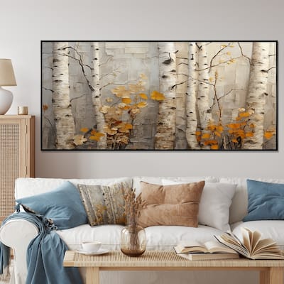 Designart "Autumn Birch Tree Elegance" Tree Orange Wall Decor - Country Living Room Framed Canvas Art