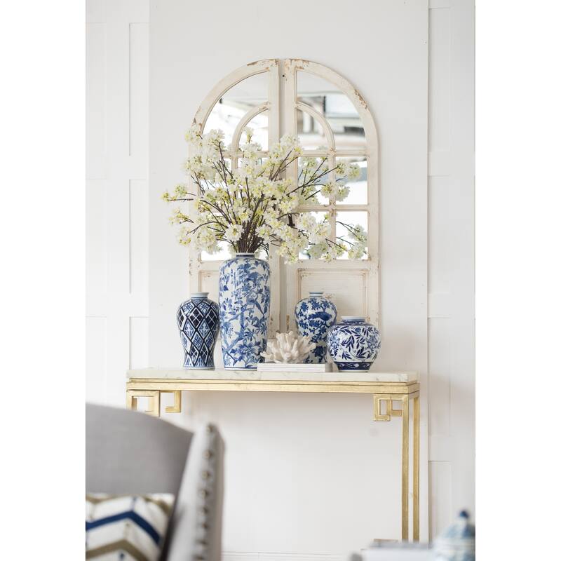 D7.8x12.8 Blue and White Porcelain Vase with Geometric Diamond Pattern Tribal Design