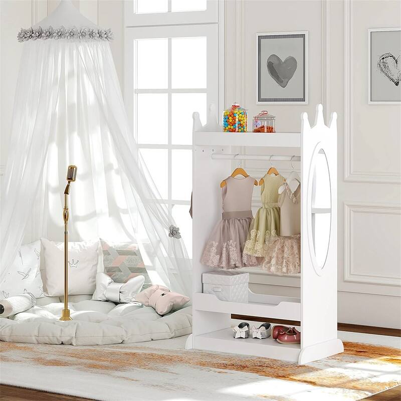 Kids Dress up Storage with Mirror - 14.96"D x24.53''W x 45.3''H - White