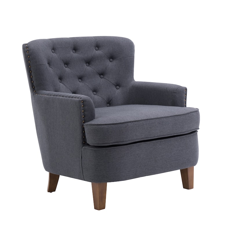 Porthos Home Idir Accent Chair, Fabric Upholstery, Rubber Wood Legs - Dark Grey