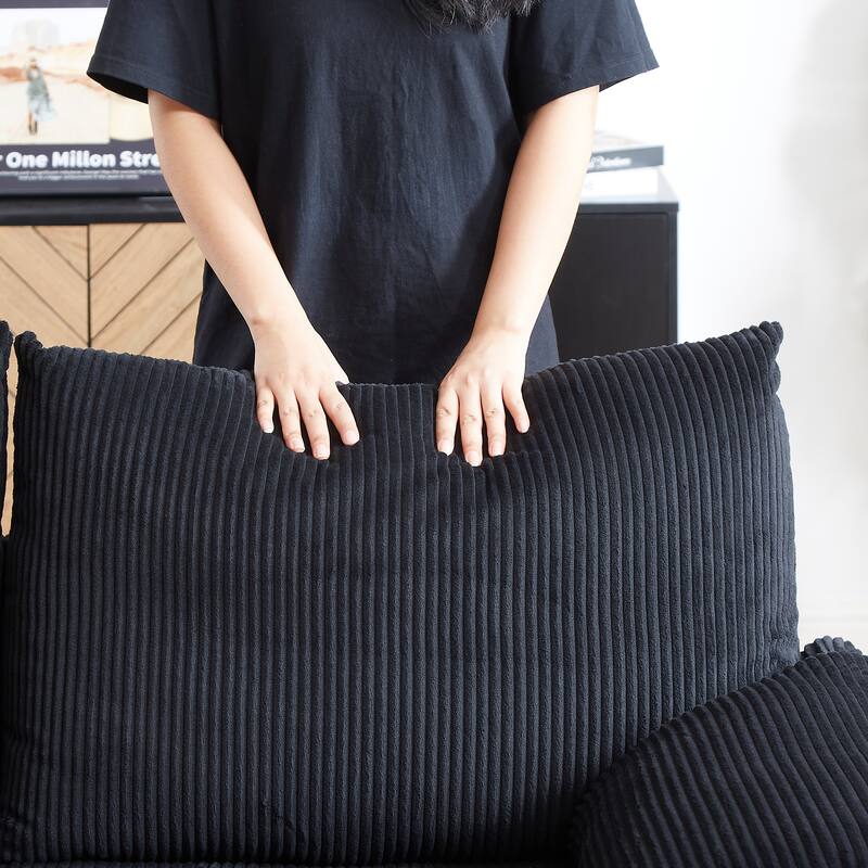 3-in-1 Adjustable Sleeper Sofa Bed Corduroy Loveseat Couch with 2 Back Pillows, Detachable Armrest Pillows and Side Pockets