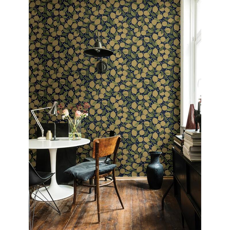 A-Street Prints Lemona Navy Fruit Tree Wallpaper