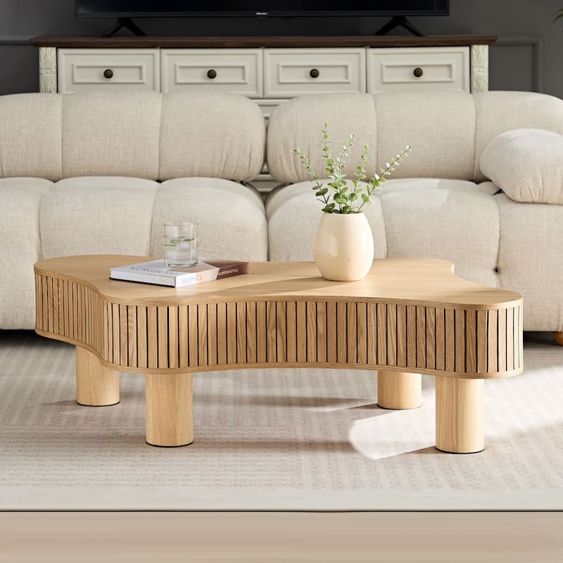 Modern Wooden Handcraft Drum Coffee Table Irregular Shaped Coffee Table for Living Room