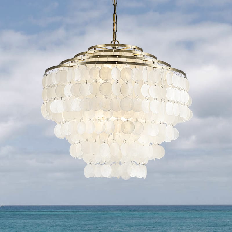 6-Light 22" Glam Coastal Capiz Tierd Chandelier 4-Tier Vintage Natural Seashell Hanging Light - W22''