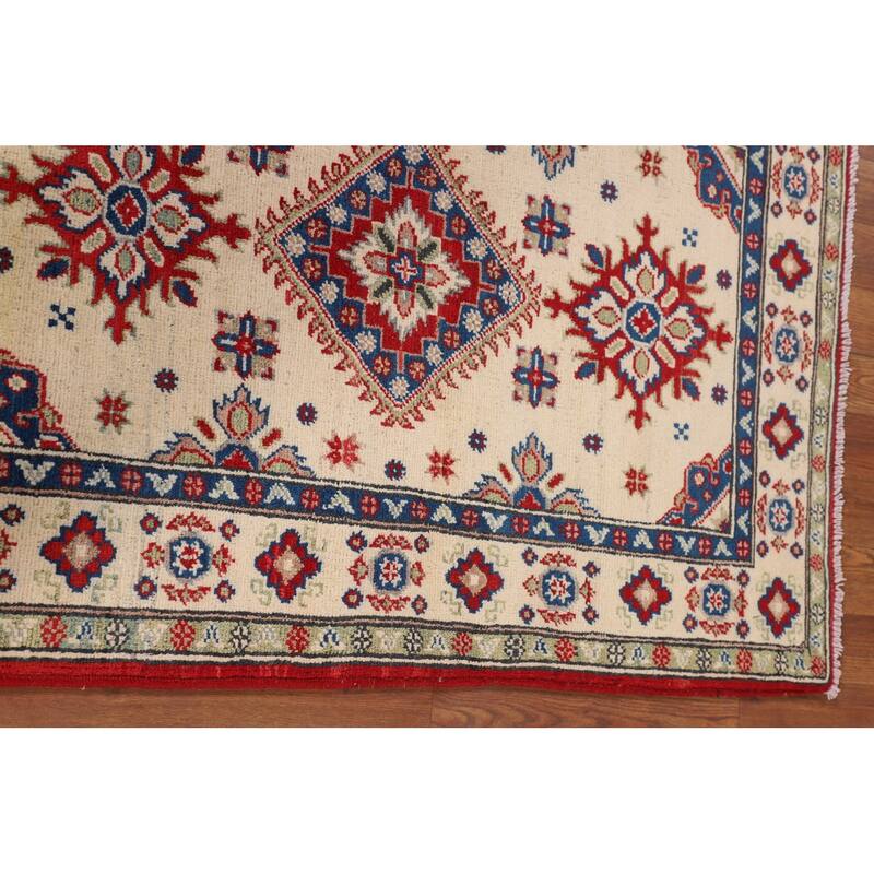 Beige / Ivory Geometric Kazak Accent Rug Hand-Knotted Wool Carpet - 2'9" x 3'10"