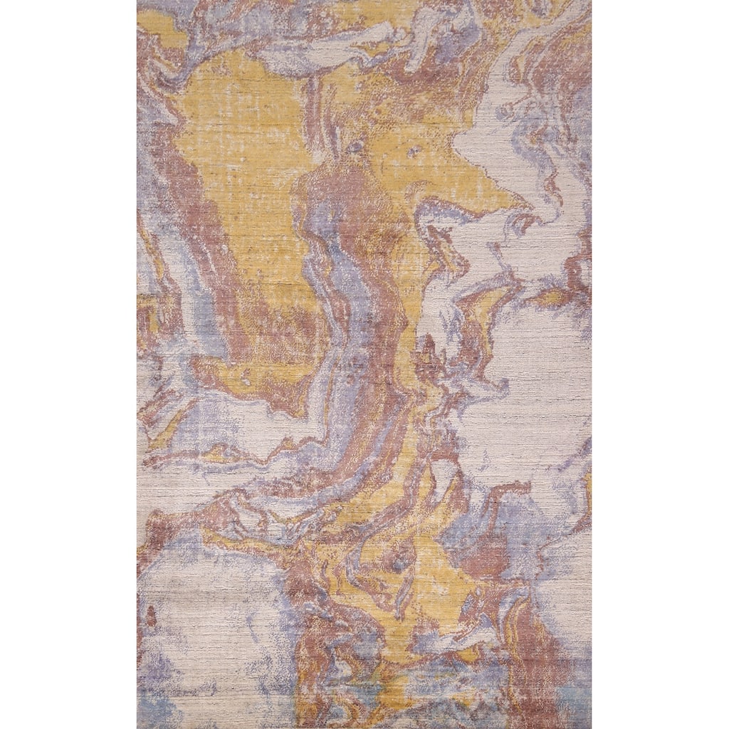 Contemporary Abstract Indian Area Rug Handmade Multi-Color Wool Carpet - 5'0" X 7'11"