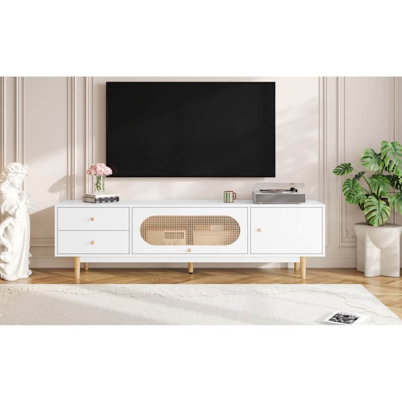 Roomfitters 70 Inch TV Stand for TVs up to 80 Inch, Minimalist Media Console Table with Storage Drawers, White
