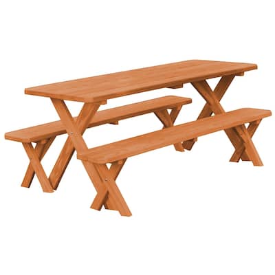 Pressure Treated Pine 8' Cross-Leg Picnic Table with 2 Benches