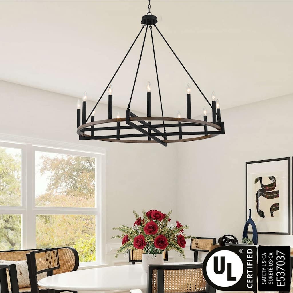 Acroma 12-light 41In Farmhouse Black Geometric Wheel Chandelier