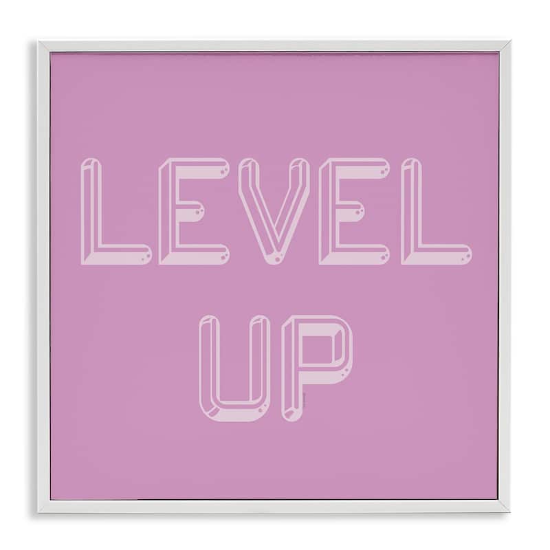 Stupell Level Up Purple & White Framed Giclee Art Design By Yass Naffas Designs - 17 x 17 - White