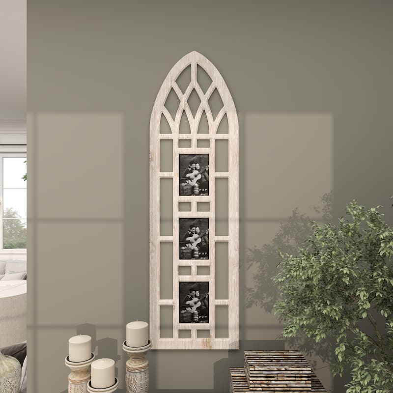 Wooden Slim Arched Window Inspired 3 Slot Wall Photo Frame - Light Brown - Roche River Decor