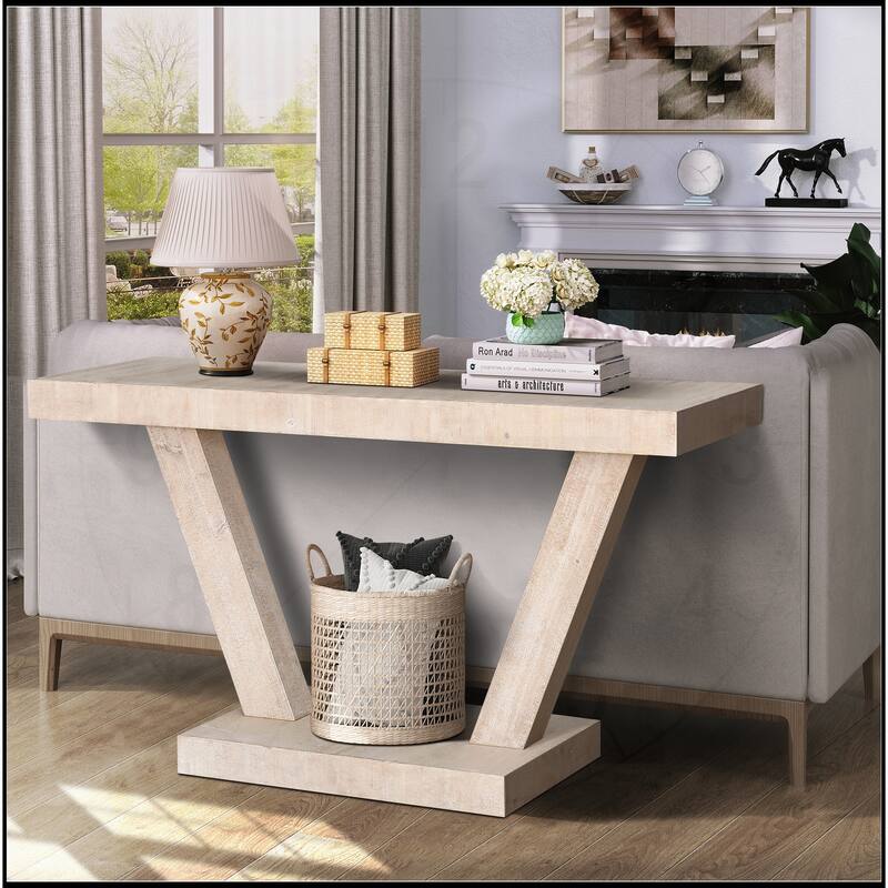60 Inches Vintage Distressed Wood Entryway Console Table - Antique Natural