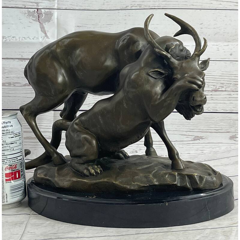 Mountain Lion Hunting Elk Deer By Pj Mene Bronze Statue Sculpture Wildlife Decor 11 Inchesx 13 Inches