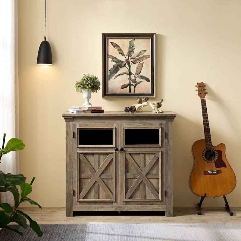 2 Doors Cabinet Large Buffet Sideboard Bar Cabinet - Gray Wash