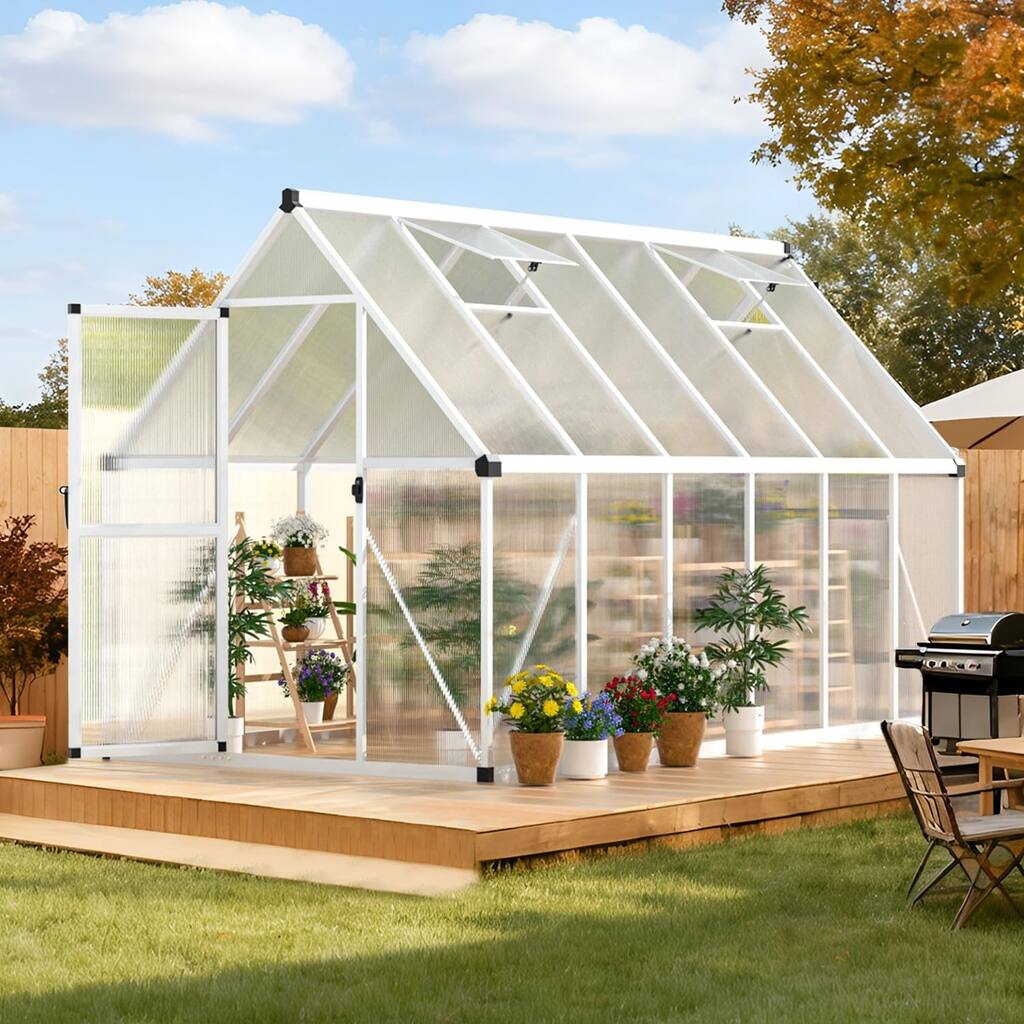 6x11FT Aluminum-Framed Polycarbonate Greenhouse Kit, Sliver - 6*11FT
