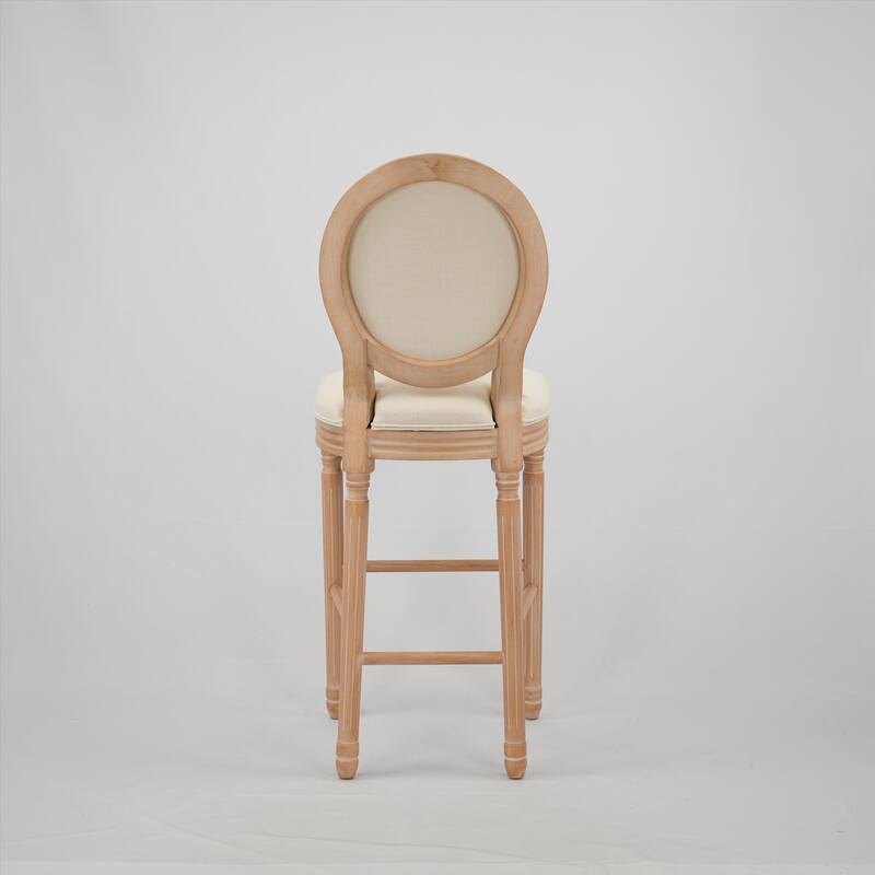 Modern Set of 2 Round Back Dining Chairs with Burlap Upholstered Seat and Wooden Legs for Dining Room, Bar and Living Room