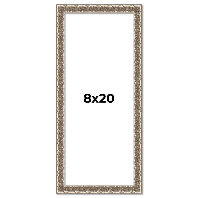 8x20 Frame Silver Versailles Ornate Solid Wood Picture Frame | 1 Inch