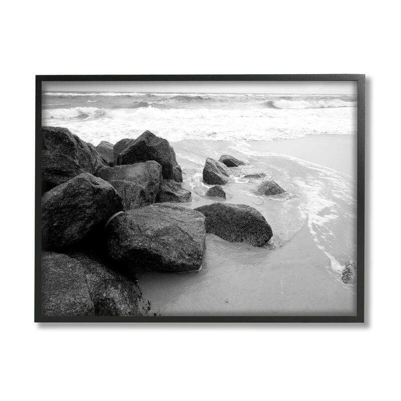 Stupell Incoming Tide Nautical Beach Coast Black White Photography Framed Wall Art