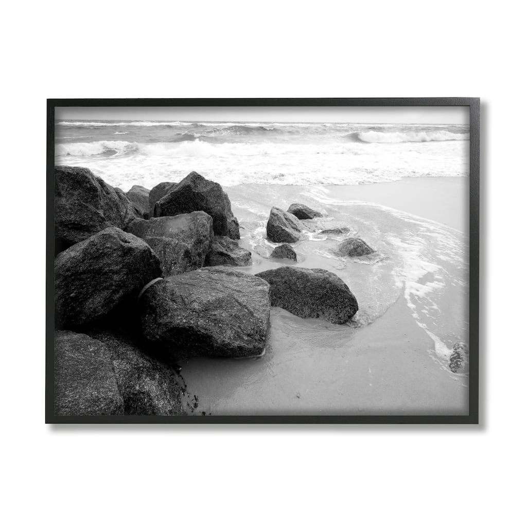 Stupell Incoming Tide Nautical Beach Coast Black White Photography Framed Wall Art