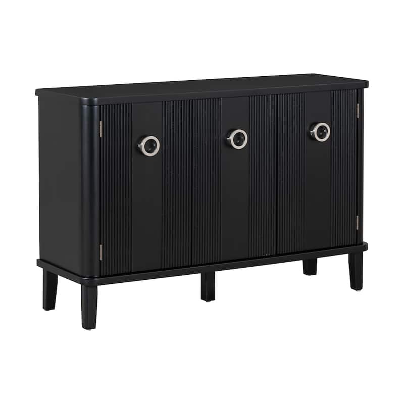Simple and Atmospheric Solid Wood Veneer Fraxinus Mandschuric Cabinet with Three Acacia Solid Doors,Adjustable