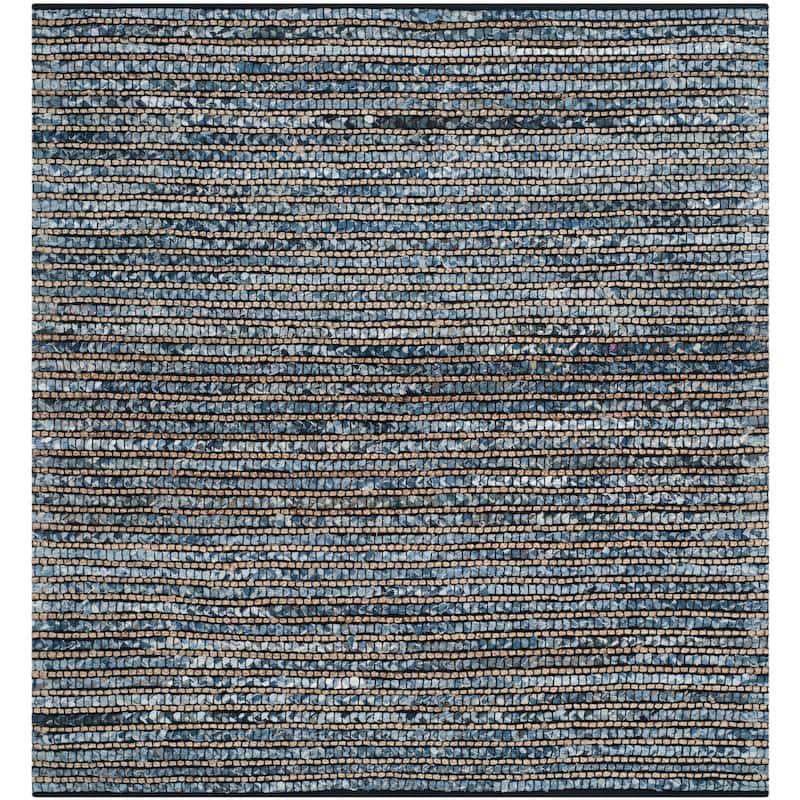SAFAVIEH Handmade Cape Cod Efrat Bohemian Jute Rug - 6' Square - Blue
