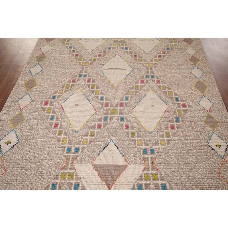 Geometric Moroccan Area Rug Hand-Knotted Oriental Wool Carpet - 5'7"x 10'0"