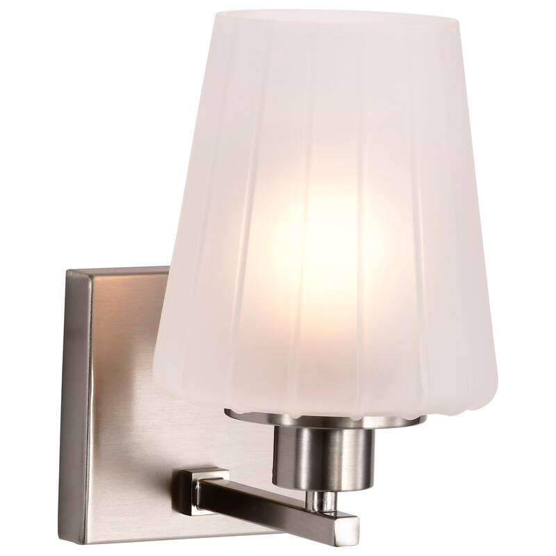 Lune 1 Light Vanity Brushed Nickel Finish Etched White Glass - Brushed Nickel