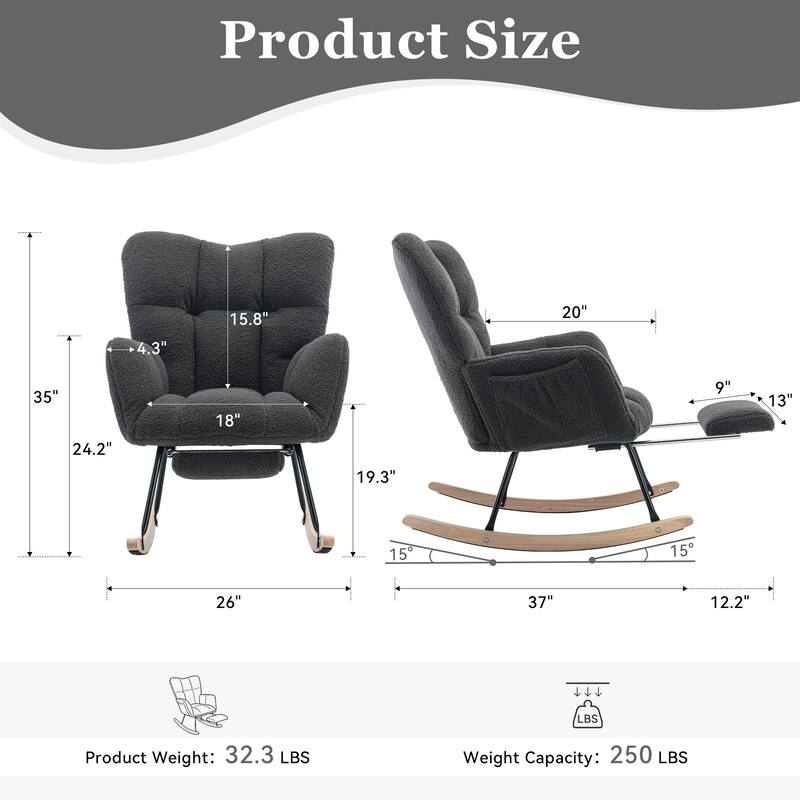 Teddy Fabric Leisure Rocking Chair With Adjustable Footstool