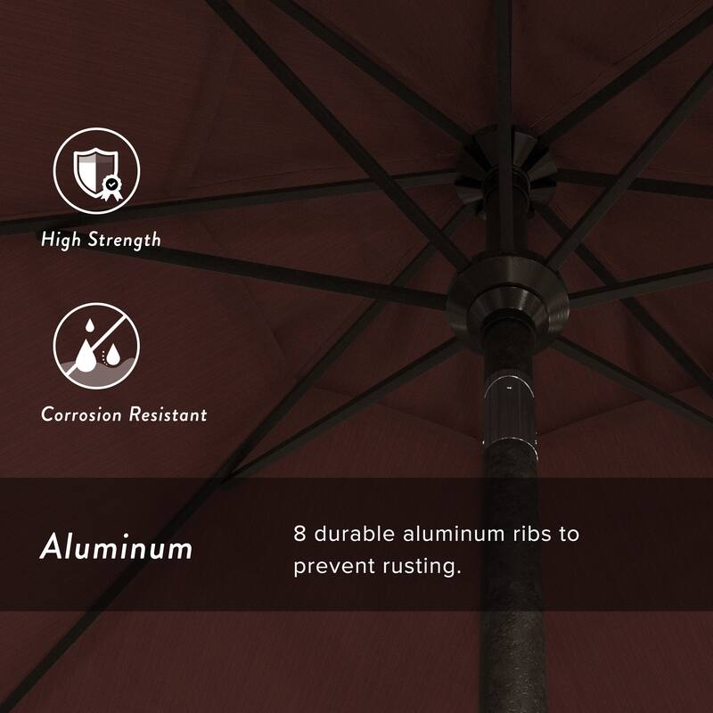 California Umbrella 9' Rd. Aluminum Market Umbrella, Deluxe Crank Lift with Collar Tilt, Bronze Frame Finish, Olefin Fabric