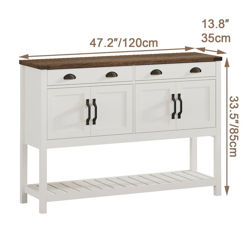 Wood Console Storage Table, Accent Cabinet with Adjustable Shelves, Storage Cabinet with Slatted Display Shelf