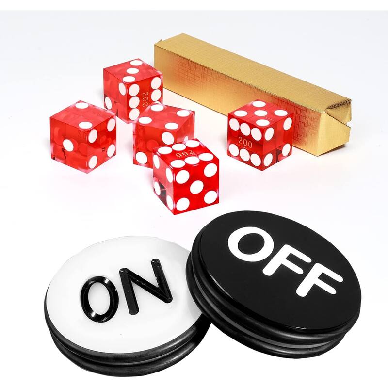 GSE™ Instant Casino Craps Game Set with 5 of 19mm Precision Casino Dice with Matching Serial Numbers, 3-Inch Craps On/Off Puck - Red