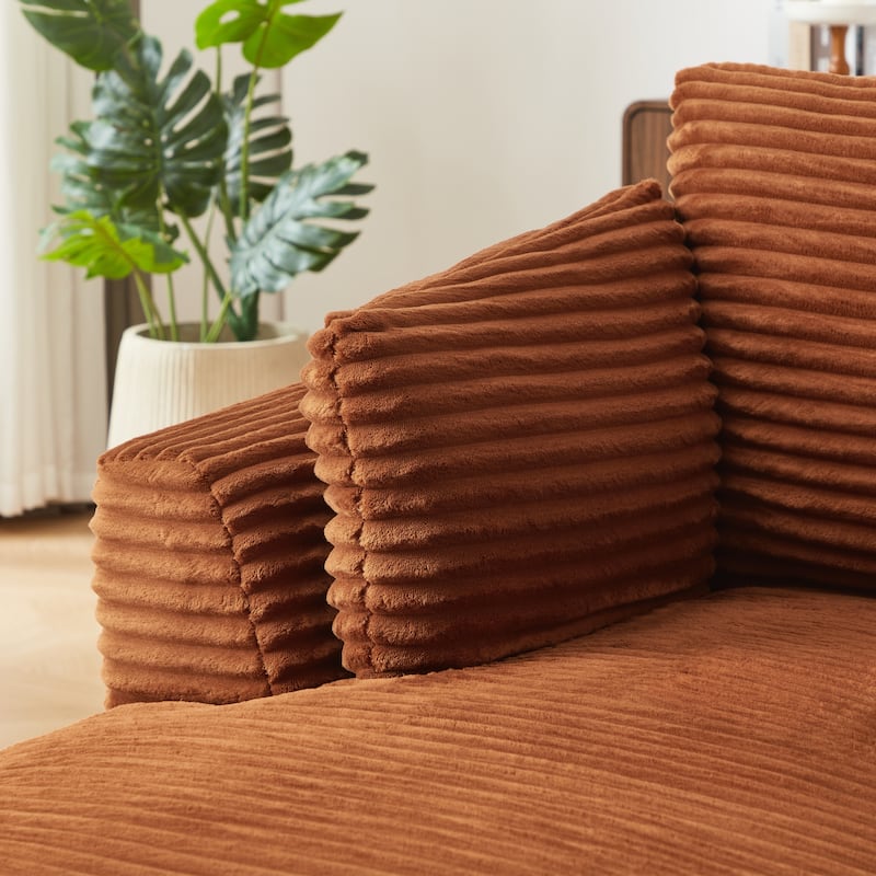 Fluffy Corduroy Sofa Armchairs Floor Accent Chair Lazy Single Chaise Lounge Comfy Sleeper Couch for Living Room with Pillows - Orange