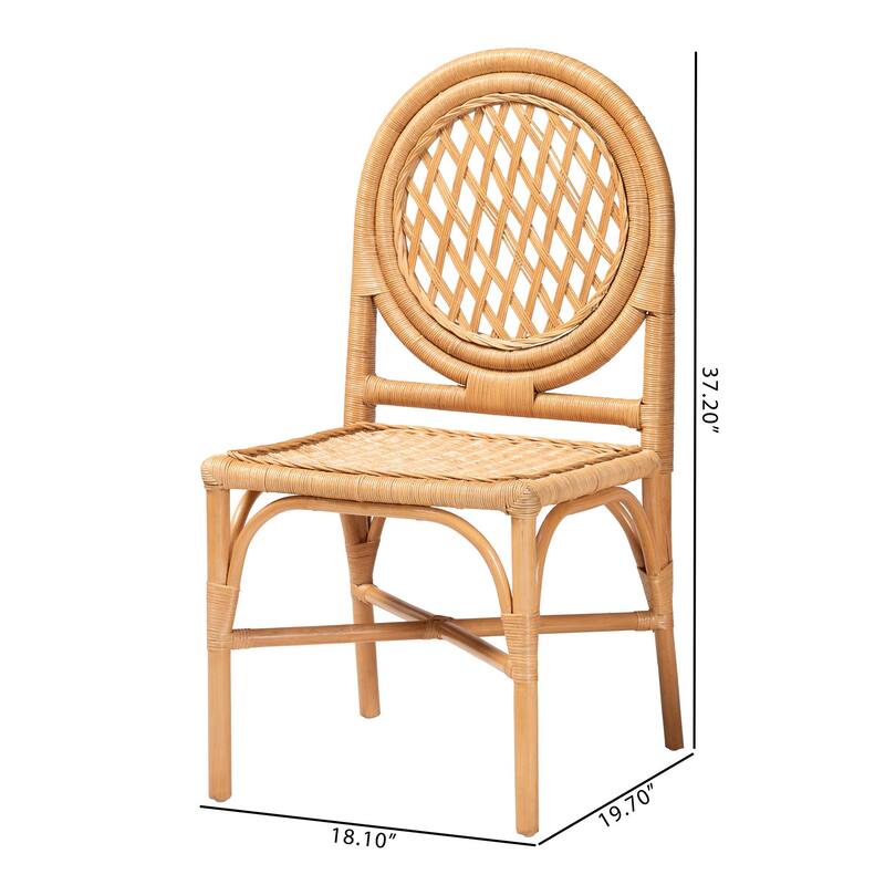 Oxford Round Back Rattan Dining Chair Set of 2 - Handwoven Cane Accent Chairs with Open Lattice Design, Natural Wicker Seating