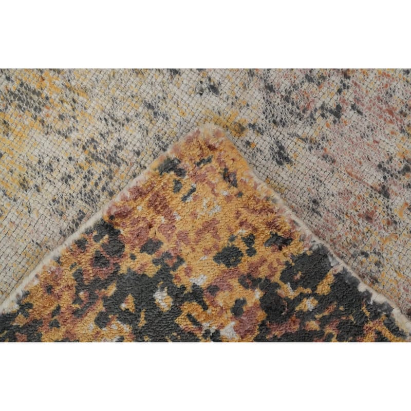 Hand Knotted Oriental Viscose Silk Carpet Modern Abstract Oranges & Rust Abstract Area Rug - 9' 7'' X 6' 9''