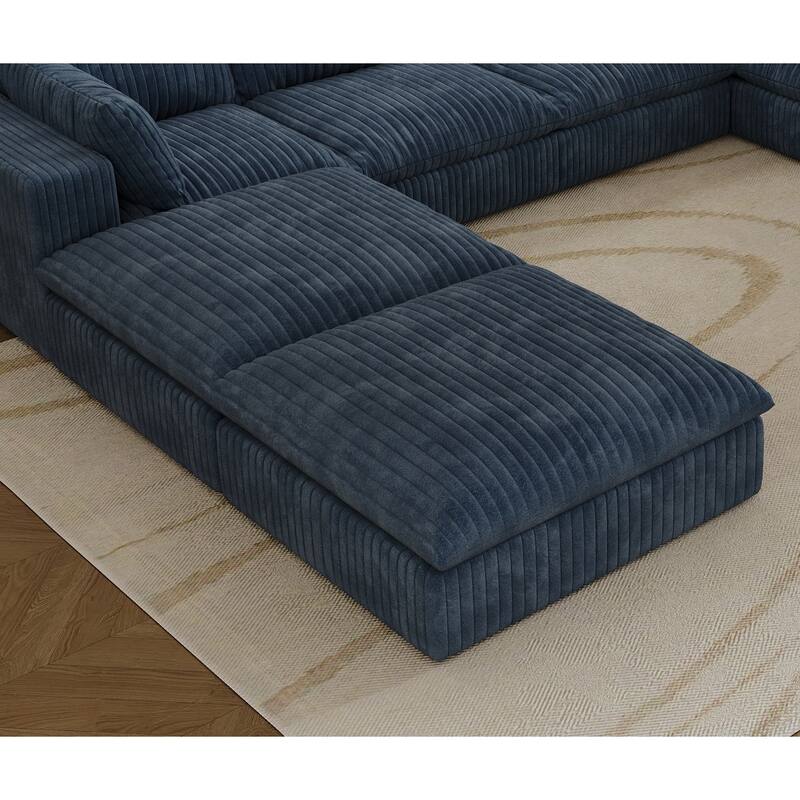 Cloud Sofa,Corduroy Fabric,Deep Seat Couches,Double-layer design,Removable Cushion,No Assembly, DIY Combination - Blue