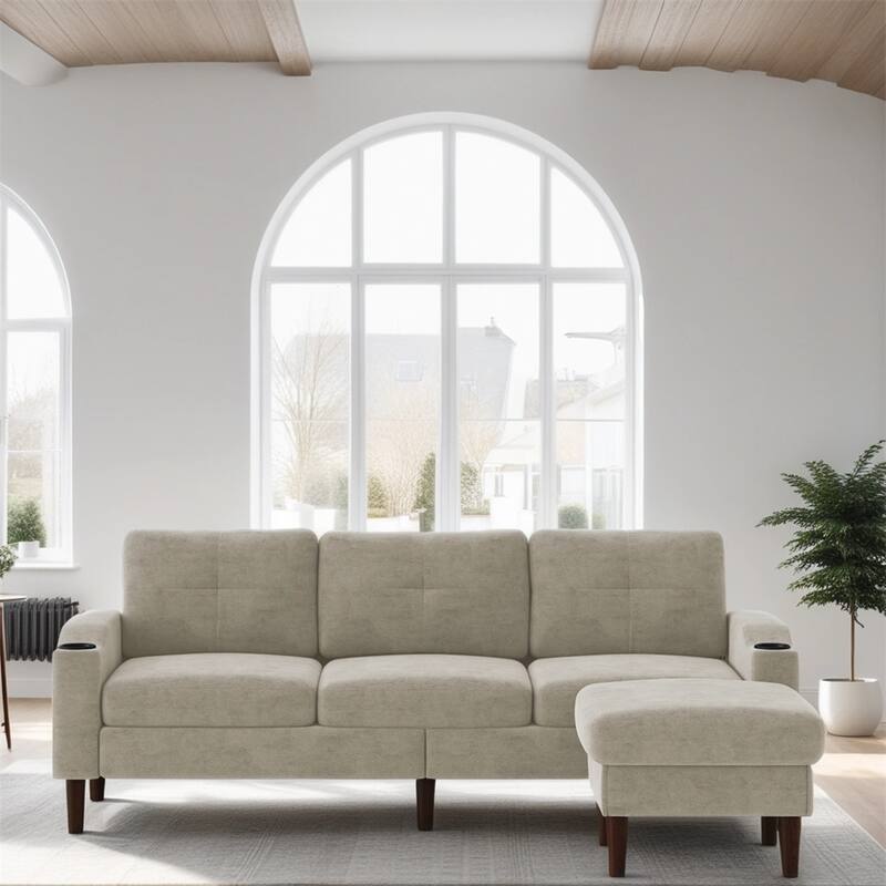 3-Seater L-Shaped Sectional Sofa with USB Port and Storage
