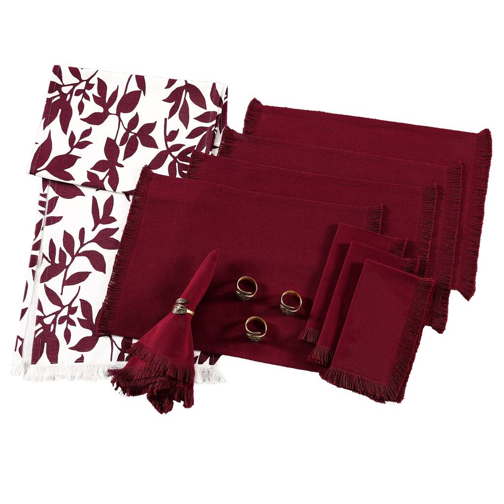 Brielle Home Winchester Leaves 13-Piece Dining Set: Table Runner, Placemats, Napkins & Napkin Rings