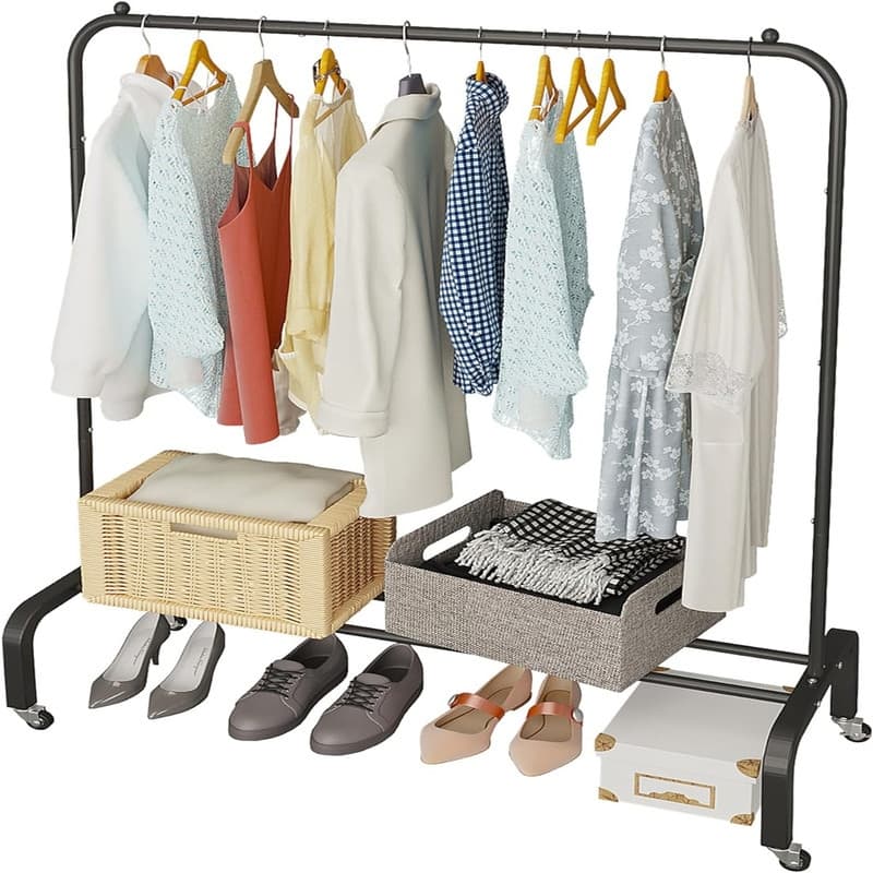Metal Clothing Rack with Wheels - 15.75"D x 43.31"W x 61"H - Black