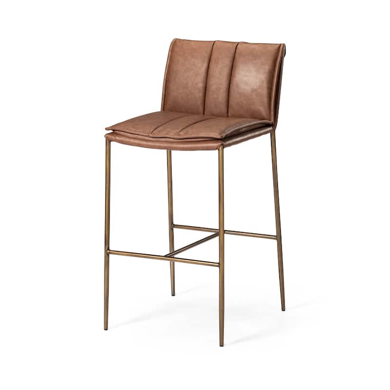 Maven Lane Gerard Bar Metal & Vegan Leather Kitchen Dining Stool - Antique Brass - Bar Height