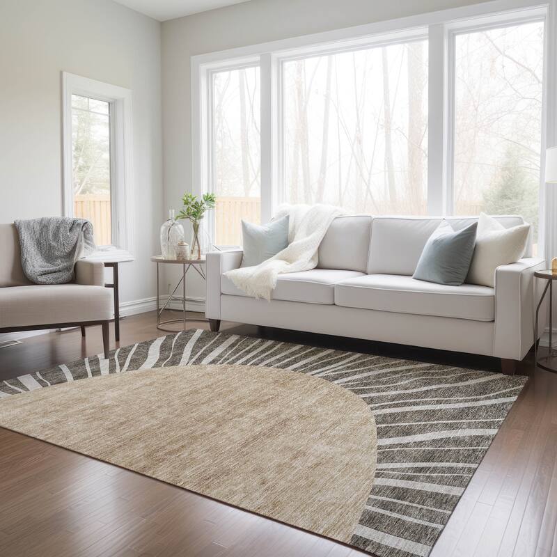 Machine Washable Indoor/ Outdoor Chantille Modern Sunburst Rug