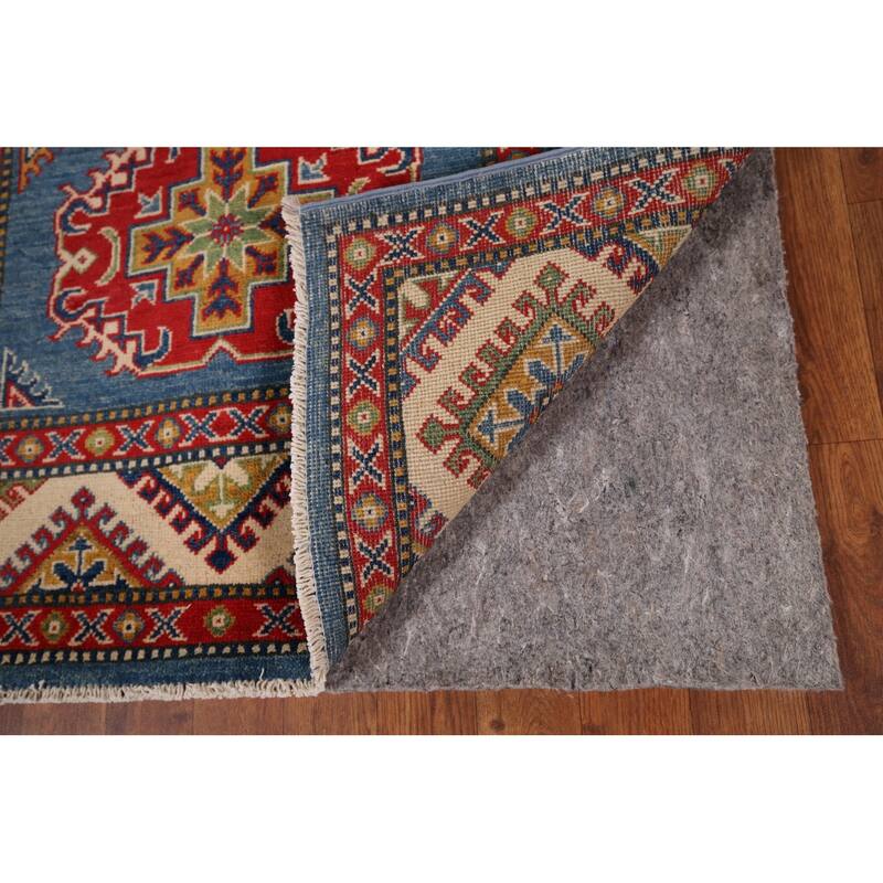 Blue Kazak Foyer Rug Hand-Knotted Traditional Wool Carpet - 3'5" x 4'9"