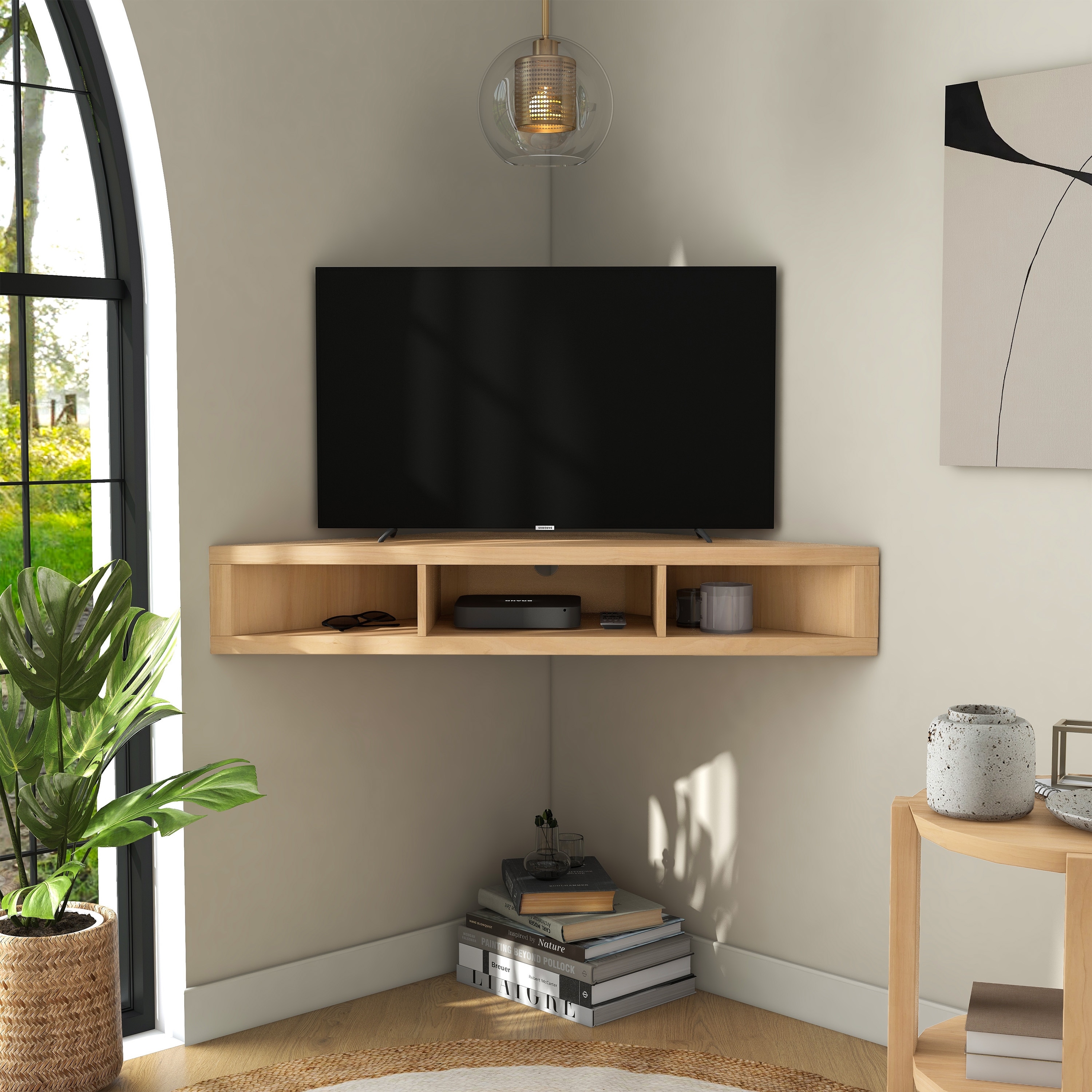 Wall mounted 2025 corner tv shelf