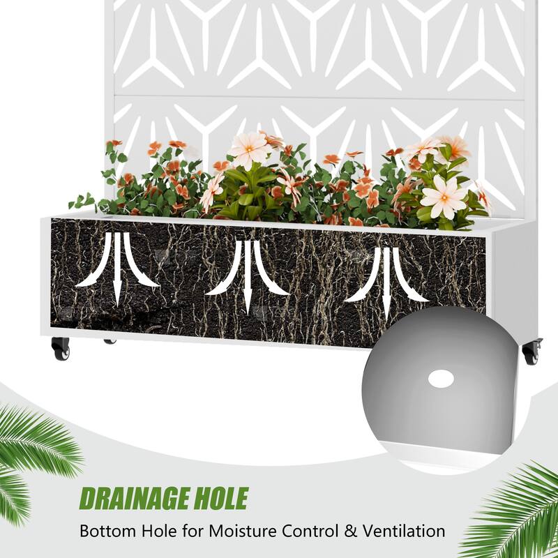 Metal Galvanized Planter Box with Trellis Privacy Screen Lockable Wheels