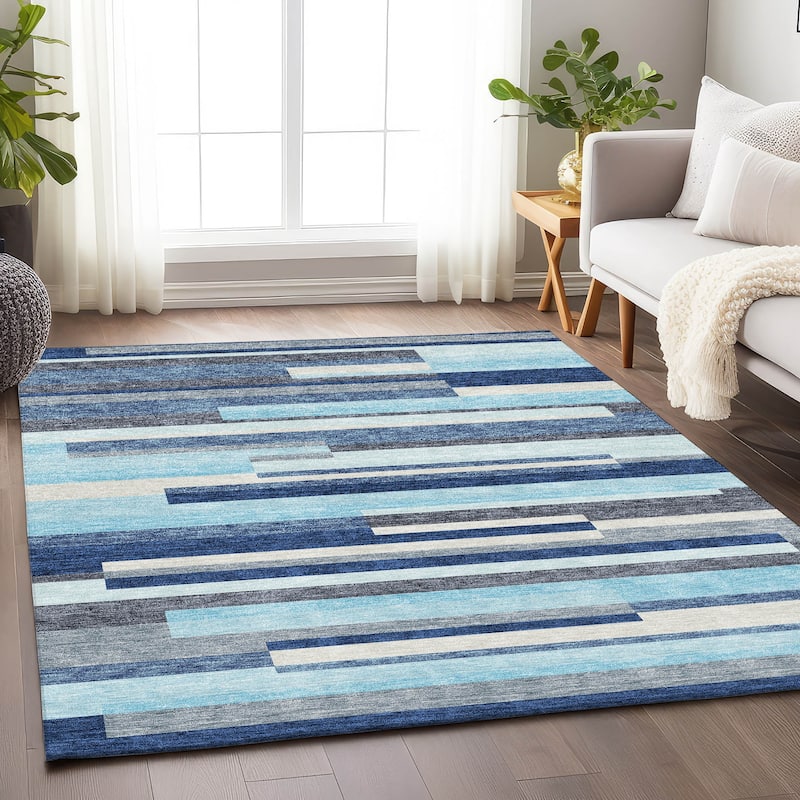 Premium Washable Super Soft Mosaic Stripe Mayfield Rug - Blue - 5' x 7'6"