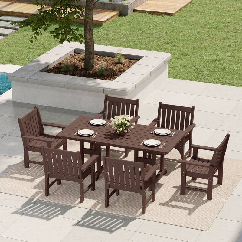 Polytrends Laguna Outdoor Patio 7-Piece Rectangular Table Garden Arm Chairs Dining Set