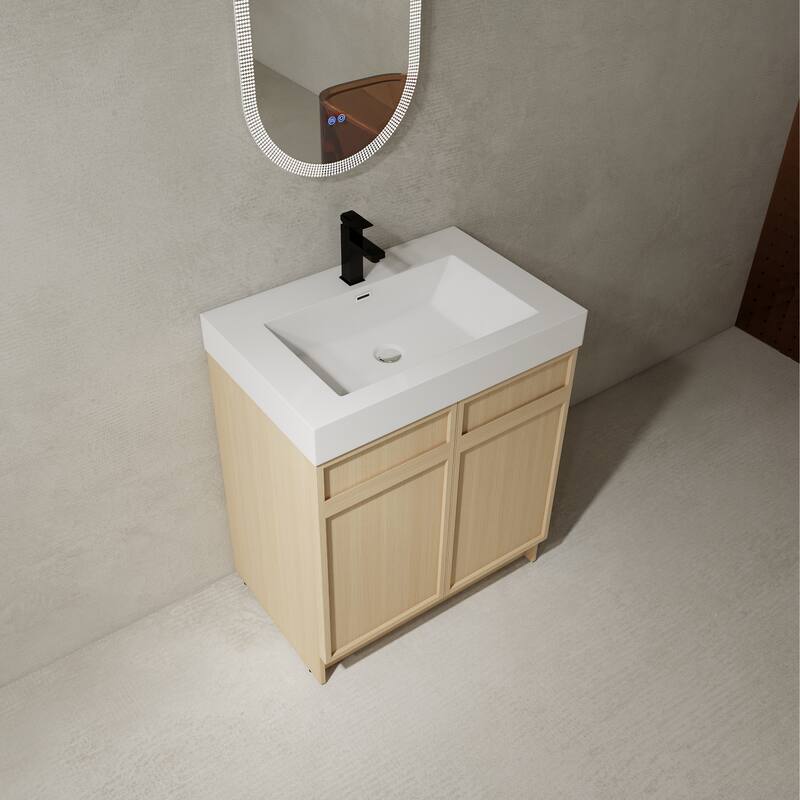 Bathroom Vanity with Resin Sink, Soft-Close Door Hinges, Adjustable Shelf, Scratch & Water-Resistant Melamine