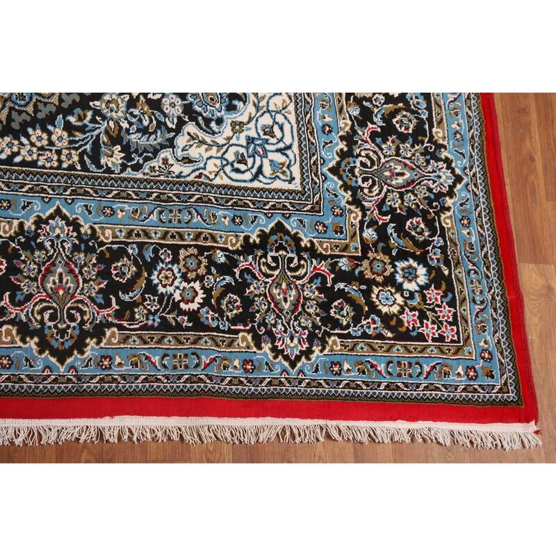 Red Medallion Kashan Turkish Area Rug Machine Made Traditional Carpet - 9'7" x 13'2"
